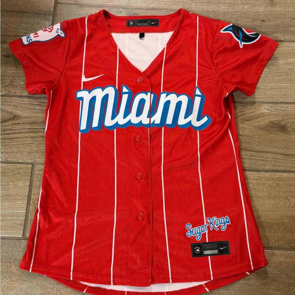 Nike Miami Marlins Red City Connect baseball jersey Sugar Kings size small